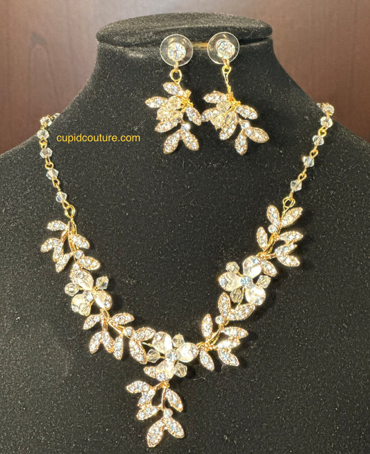 crystals & gold necklace & earrings set. (New with tags.)