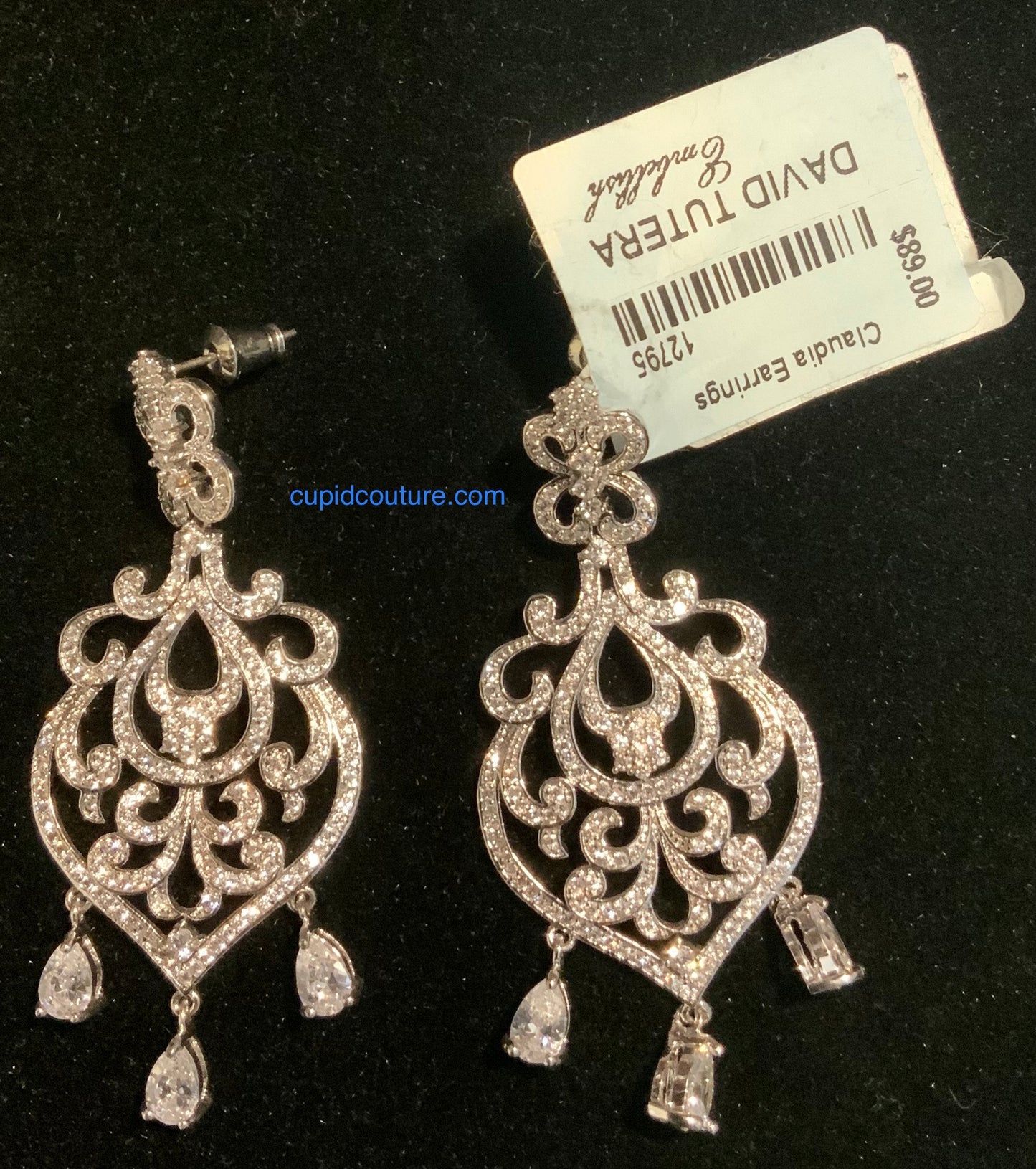 DAVID TUTERA Claudia’s crystal chandelier, earrings, (New)